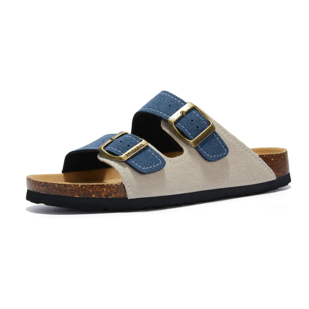 Maibulun cream and blue suede sandal with European design featuring exceptional comfort, elegant dual-tone straps and premium craftsmanship for sophisticated everyday wear