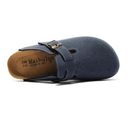 Clog blue footwear with European design featuring exceptional comfort, versatile styling and premium craftsmanship for sophisticated everyday wear