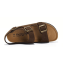 Amalfi dark brown leather sandal with European design featuring exceptional comfort, elegant triple straps and premium craftsmanship for sophisticated everyday wear