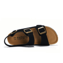 Amalfi black leather sandal with European design featuring exceptional comfort, elegant triple straps and premium craftsmanship for sophisticated everyday wear