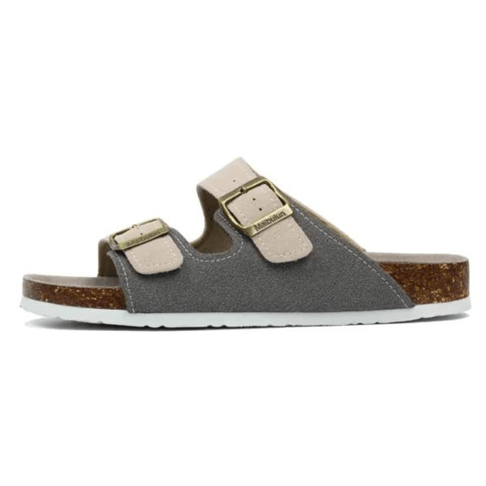 Maibulun grey and cream suede sandal with European design featuring exceptional comfort, elegant dual-tone straps and premium craftsmanship for sophisticated everyday wear
