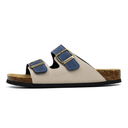 Maibulun cream and blue suede sandal with European design featuring exceptional comfort, elegant dual-tone straps and premium craftsmanship for sophisticated everyday wear